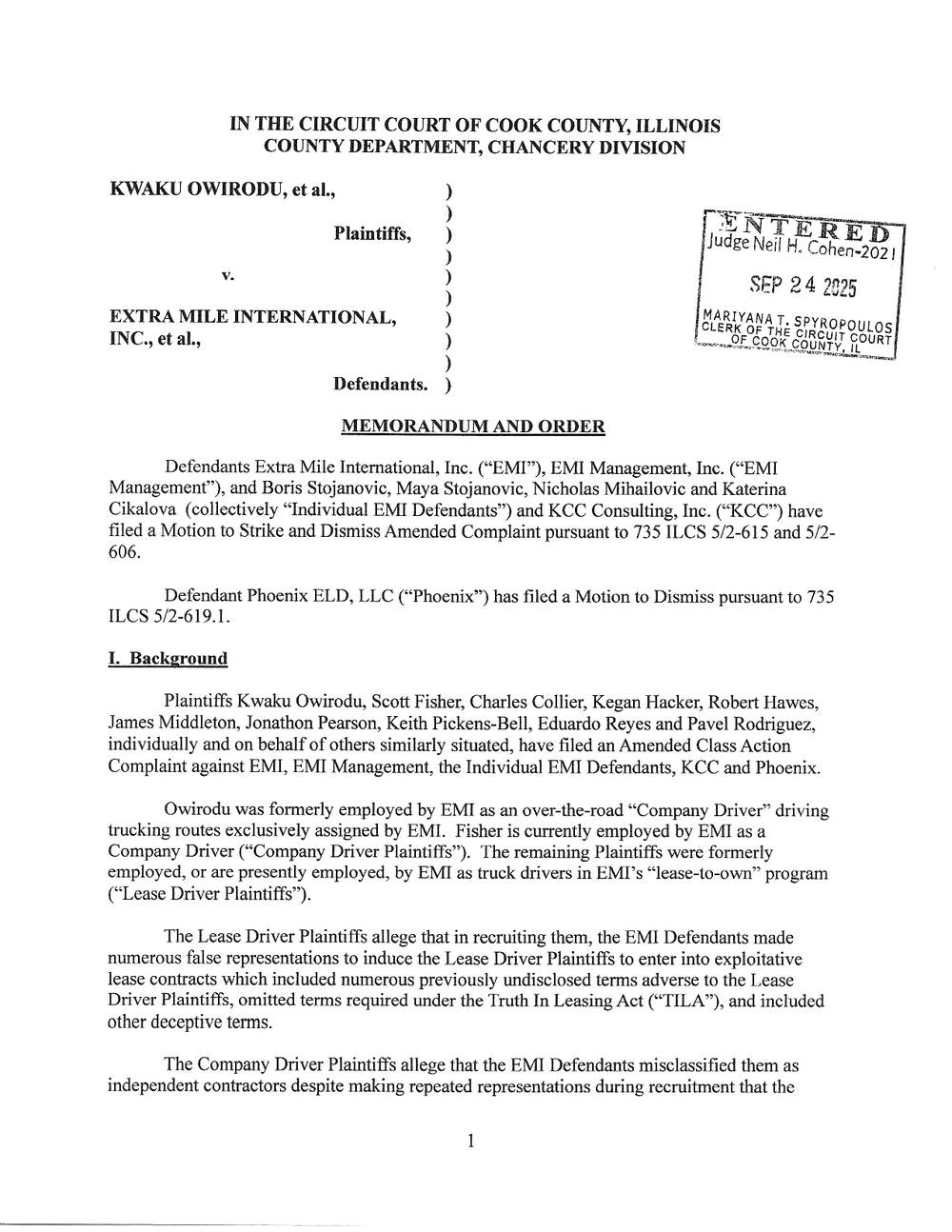 Order Denying The Motions To Dismiss, page 1